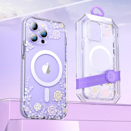 „Kingxbar Flora“ serijos magnetinis „iPhone 14 MagSafe“ dėklas, papuoštas orchidėjų gėlių atspaudais