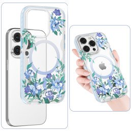 „Kingxbar Flora“ serijos magnetinis „iPhone 14 Pro MagSafe“ dėklas, papuoštas orchidėjų gėlių atspaudais