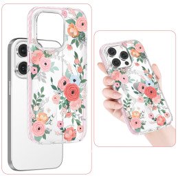 Kingxbar Flora serijos magnetinis iPhone 14 Pro Max MagSafe dėklas dekoruotas rožių gėlių raštu