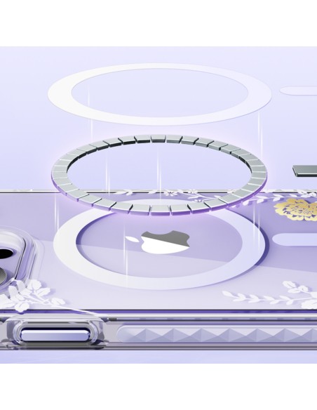 Kingxbar Flora serijos magnetinis iPhone 14 Pro Max MagSafe dėklas dekoruotas rožių gėlių raštu