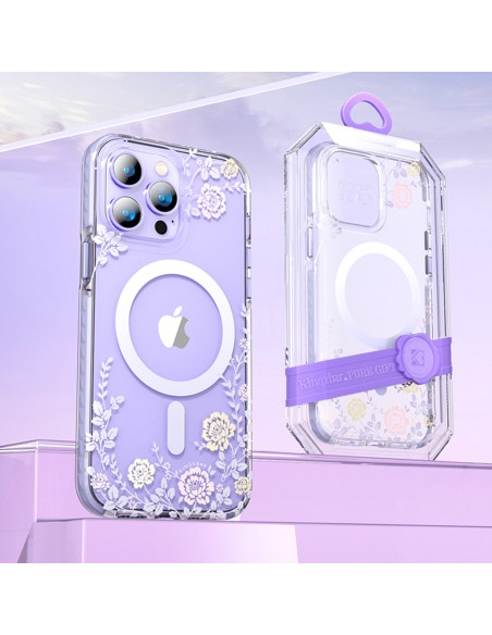 Kingxbar Flora serijos magnetinis iPhone 14 Pro Max MagSafe dėklas dekoruotas rožių gėlių raštu