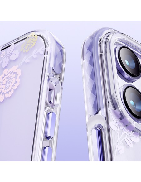 Kingxbar Flora serijos magnetinis iPhone 14 Pro Max MagSafe dėklas dekoruotas rožių gėlių raštu