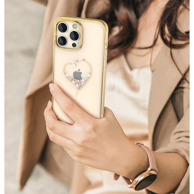 Silikono dėklas su Swarovski kristalais Kingxbar Wish Series iPhone 14 Pro - auksinis