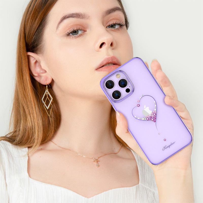 Silikono dėklas su Swarovski kristalais Kingxbar Wish Series iPhone 14 Pro - violetinė