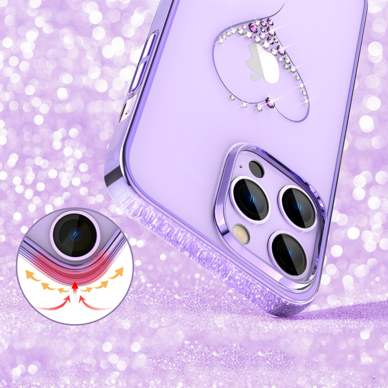 Silikono dėklas su Swarovski kristalais Kingxbar Wish Series iPhone 14 Pro - violetinė