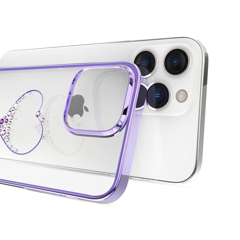 Silikono dėklas su Swarovski kristalais Kingxbar Wish Series iPhone 14 Pro - violetinė