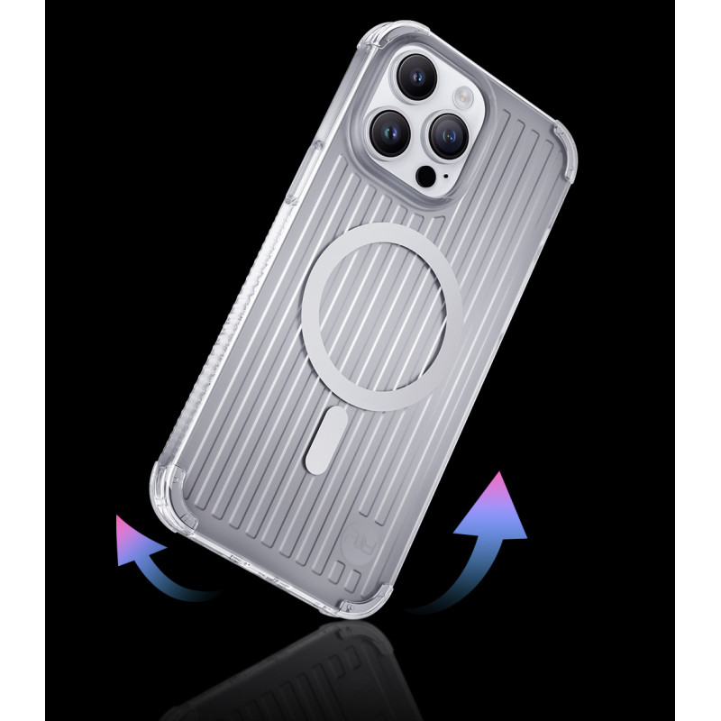 Kingxbar PQY Go Out serijos magnetinis dėklas skirtas iPhone 14 Pro Max MagSafe sidabrui