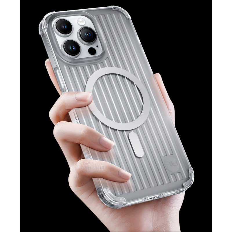 Kingxbar PQY Go Out serijos magnetinis dėklas skirtas iPhone 14 Pro Max MagSafe sidabrui