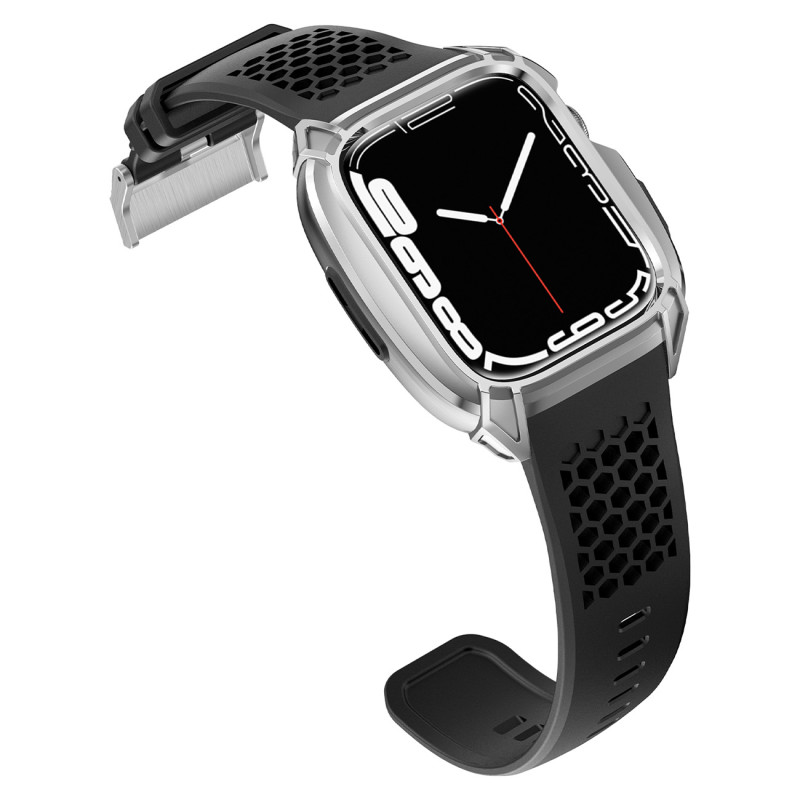 Kingxbar CYF148 2in1 šarvuotas dėklas Apple Watch SE, 6, 5, 4 (44 mm) pagamintas iš nerūdijančio plieno su sidabriniu di...