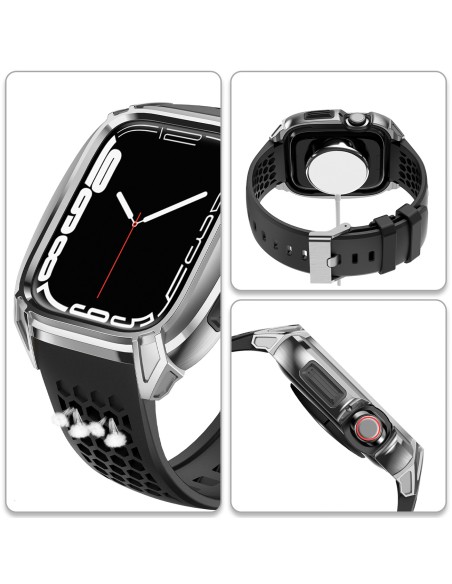 Kingxbar CYF148 2in1 šarvuotas dėklas Apple Watch SE, 6, 5, 4 (44 mm) pagamintas iš nerūdijančio plieno su sidabriniu di... Kingxbar CYF148 2in1 šarvuotas dėklas Apple Watch SE, 6, 5, 4 (44 mm) pagamintas iš nerūdijančio plieno su sidabriniu di...