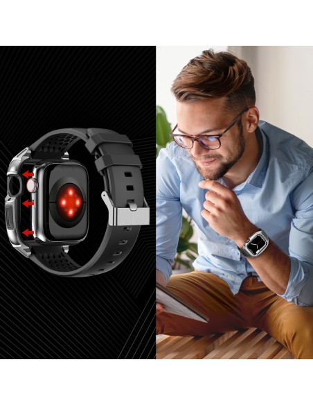 Kingxbar CYF148 2in1 šarvuotas dėklas Apple Watch SE, 6, 5, 4 (44 mm) pagamintas iš nerūdijančio plieno su sidabriniu di... Kingxbar CYF148 2in1 šarvuotas dėklas Apple Watch SE, 6, 5, 4 (44 mm) pagamintas iš nerūdijančio plieno su sidabriniu di...