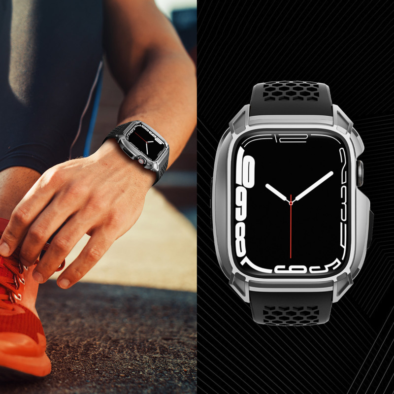 Kingxbar CYF148 2in1 šarvuotas dėklas Apple Watch SE, 6, 5, 4 (44 mm) pagamintas iš nerūdijančio plieno su sidabriniu di...