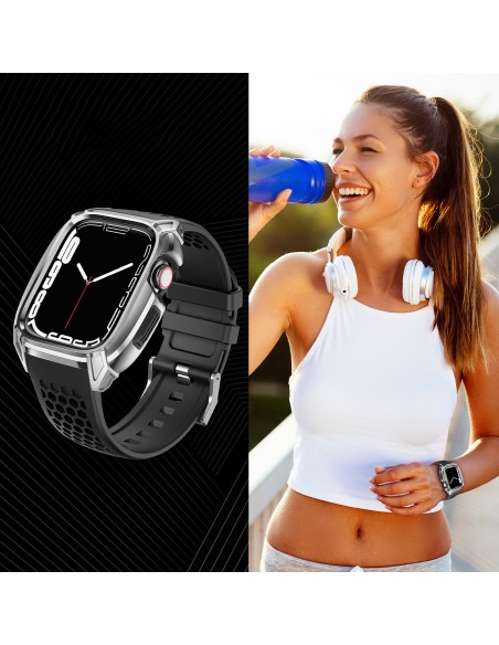 Kingxbar CYF148 2in1 šarvuotas dėklas Apple Watch SE, 6, 5, 4 (44 mm) pagamintas iš nerūdijančio plieno su sidabriniu di... Kingxbar CYF148 2in1 šarvuotas dėklas Apple Watch SE, 6, 5, 4 (44 mm) pagamintas iš nerūdijančio plieno su sidabriniu di...
