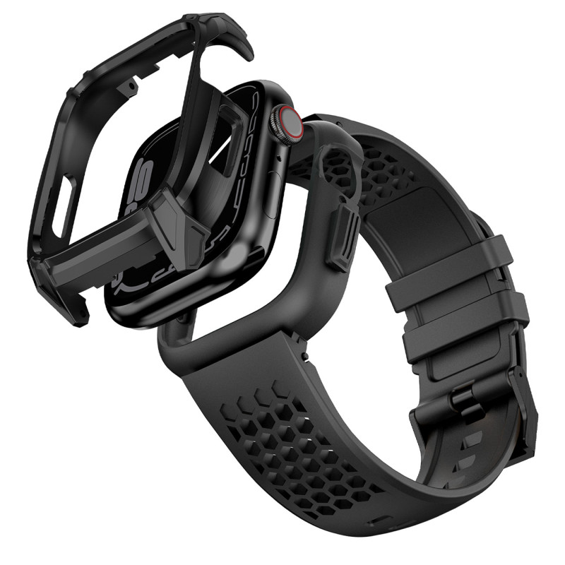Kingxbar CYF148 2in1 šarvuotas dėklas Apple Watch SE, 6, 5, 4 (44 mm) pagamintas iš nerūdijančio plieno su dirželiu, juo...