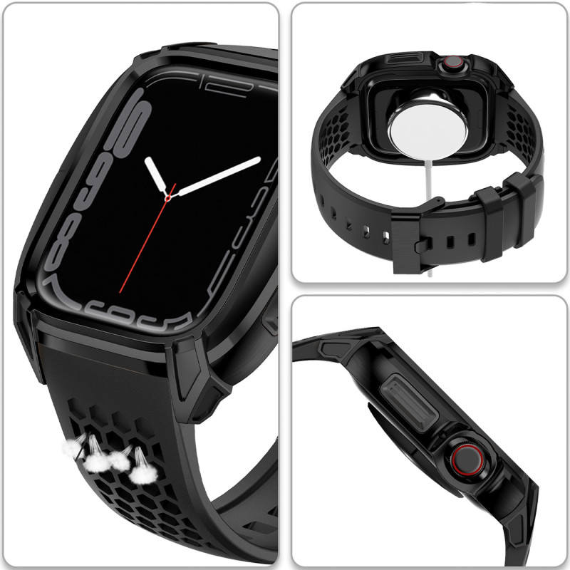 Kingxbar CYF148 2in1 šarvuotas dėklas Apple Watch SE, 6, 5, 4 (44 mm) pagamintas iš nerūdijančio plieno su dirželiu, juo...