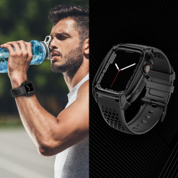 Kingxbar CYF148 2in1 šarvuotas dėklas Apple Watch SE, 6, 5, 4 (44 mm) pagamintas iš nerūdijančio plieno su dirželiu, juo...