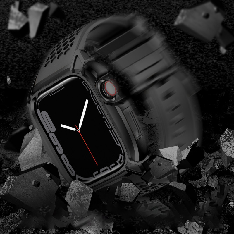 Kingxbar CYF148 2in1 šarvuotas dėklas Apple Watch SE, 6, 5, 4 (44 mm) pagamintas iš nerūdijančio plieno su dirželiu, juo...