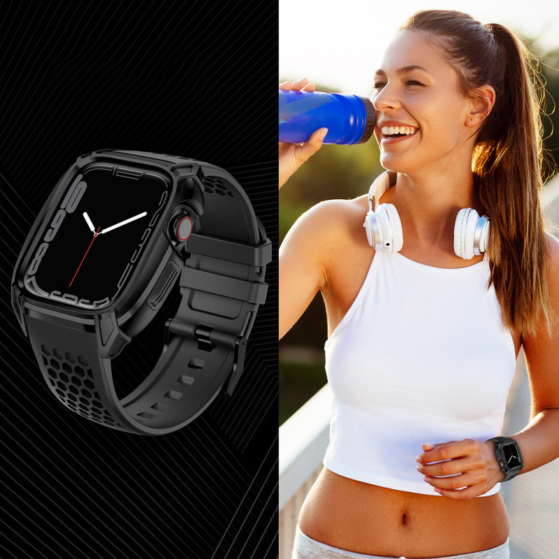 Kingxbar CYF148 2in1 šarvuotas dėklas Apple Watch SE, 6, 5, 4 (44 mm) pagamintas iš nerūdijančio plieno su dirželiu, juo...