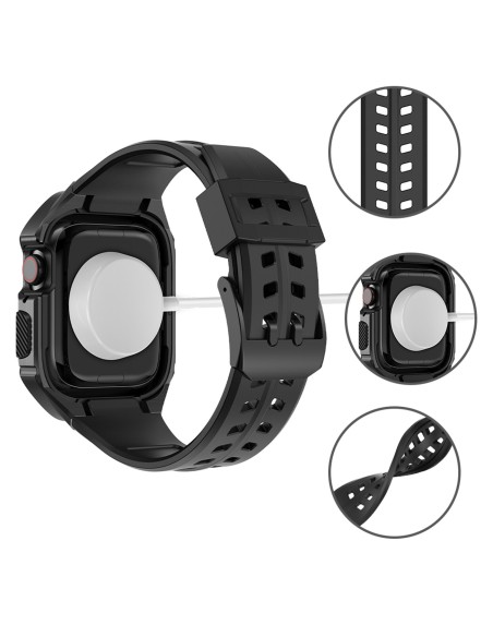 Kingxbar CYF136 2in1 šarvuotas dėklas Apple Watch SE, 6, 5, 4 (44 mm) pagamintas iš nerūdijančio plieno su dirželiu, juo...