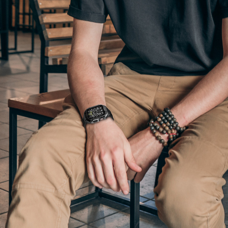 Kingxbar CYF136 2in1 šarvuotas dėklas Apple Watch SE, 6, 5, 4 (44 mm) pagamintas iš nerūdijančio plieno su dirželiu, juo...