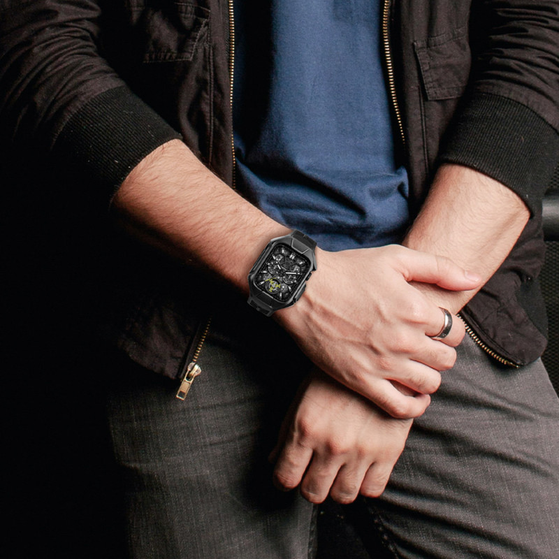 Kingxbar CYF136 2in1 šarvuotas dėklas Apple Watch SE, 6, 5, 4 (44 mm) pagamintas iš nerūdijančio plieno su dirželiu, juo...