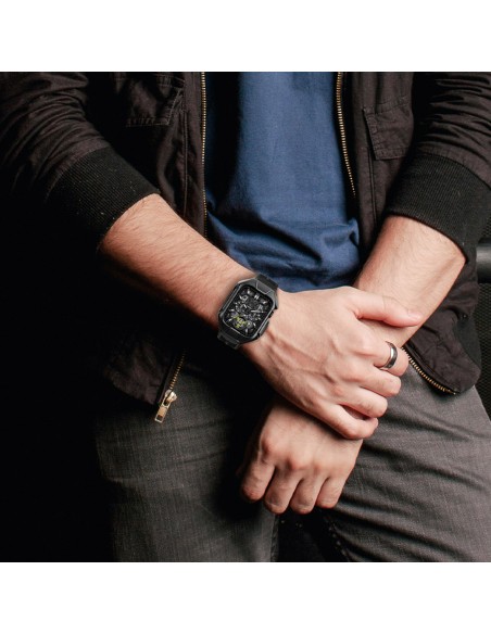 Kingxbar CYF136 2in1 šarvuotas dėklas Apple Watch SE, 6, 5, 4 (44 mm) pagamintas iš nerūdijančio plieno su dirželiu, juo...