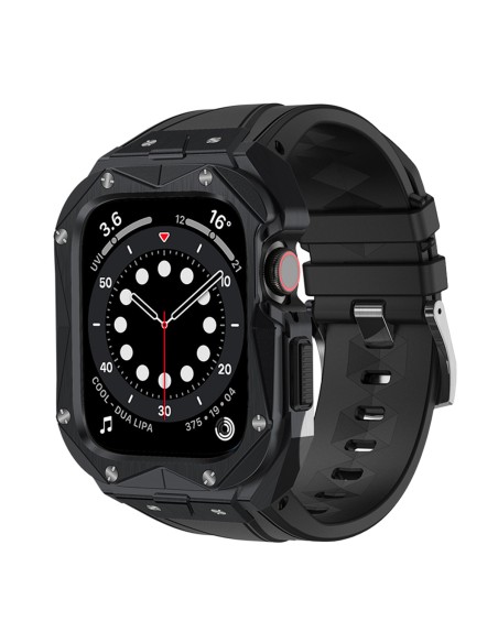 Kingxbar CYF140 2in1 šarvuotas dėklas Apple Watch 9, 8, 7 (45 mm) pagamintas iš nerūdijančio plieno su dirželiu, juodas Kingxbar CYF140 2in1 šarvuotas dėklas Apple Watch 9, 8, 7 (45 mm) pagamintas iš nerūdijančio plieno su dirželiu, juodas