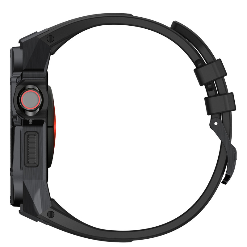 Kingxbar CYF140 2in1 šarvuotas dėklas Apple Watch 9, 8, 7 (45 mm) pagamintas iš nerūdijančio plieno su dirželiu, juodas