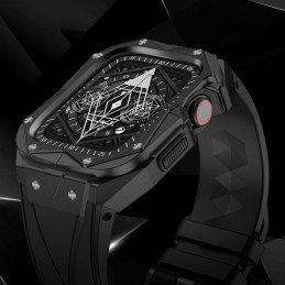 Kingxbar CYF140 2in1 šarvuotas dėklas Apple Watch SE, 6, 5, 4 (44 mm) pagamintas iš nerūdijančio plieno su sidabriniu di...