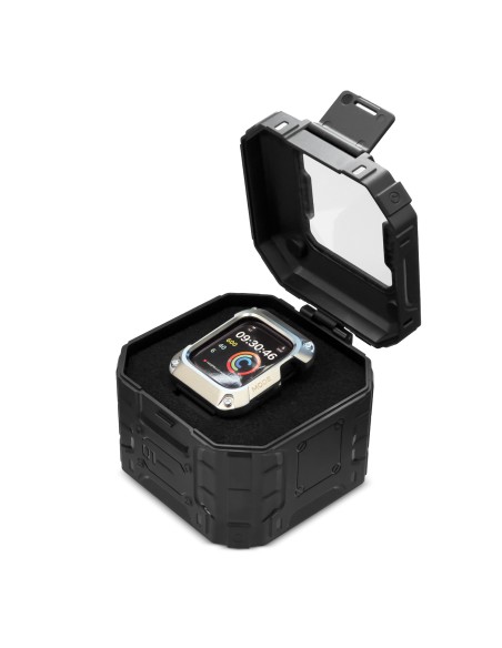 Kingxbar CYF140 2in1 šarvuotas dėklas Apple Watch 9, 8, 7 (45 mm) pagamintas iš nerūdijančio plieno su sidabriniu diržel...