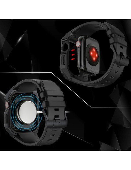 Kingxbar CYF140 2in1 šarvuotas dėklas Apple Watch 9, 8, 7 (45 mm) pagamintas iš nerūdijančio plieno su sidabriniu diržel...