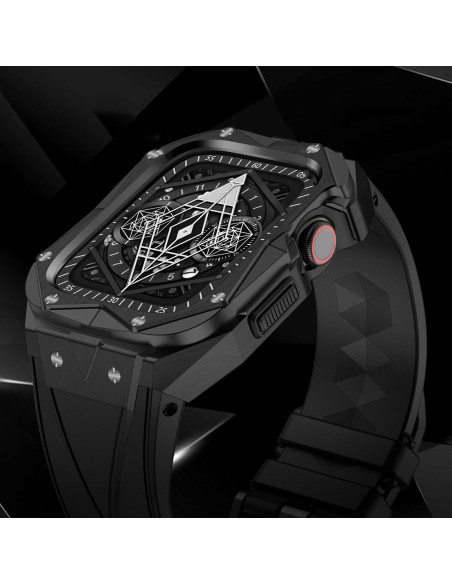 Kingxbar CYF140 2in1 šarvuotas dėklas Apple Watch 9, 8, 7 (45 mm) pagamintas iš nerūdijančio plieno su sidabriniu diržel...