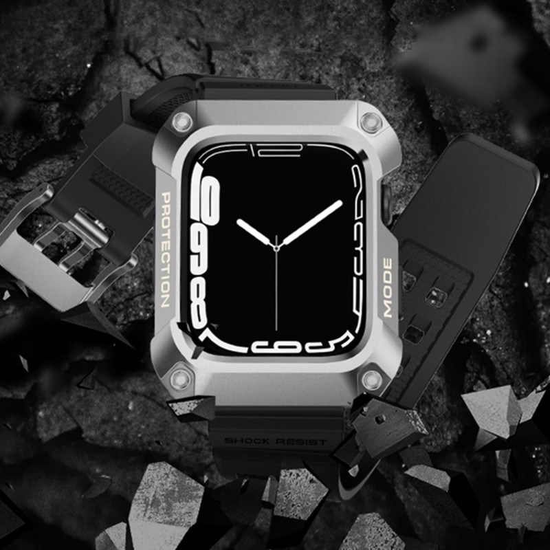 Kingxbar CYF134 2in1 šarvuotas dėklas Apple Watch SE, 6, 5, 4 (44 mm) pagamintas iš nerūdijančio plieno su dirželiu, juo...