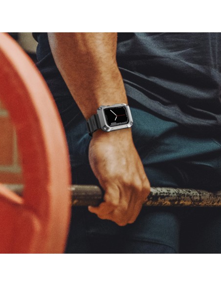 Kingxbar CYF134 2in1 šarvuotas dėklas Apple Watch 9, 8, 7 (45 mm) pagamintas iš nerūdijančio plieno su dirželiu, juodas Kingxbar CYF134 2in1 šarvuotas dėklas Apple Watch 9, 8, 7 (45 mm) pagamintas iš nerūdijančio plieno su dirželiu, juodas