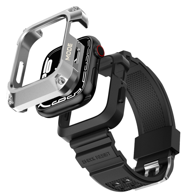 Kingxbar CYF134 2in1 šarvuotas dėklas Apple Watch SE, 6, 5, 4 (44 mm) pagamintas iš nerūdijančio plieno su sidabriniu di...