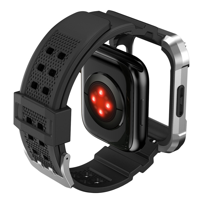 Kingxbar CYF134 2in1 šarvuotas dėklas Apple Watch SE, 6, 5, 4 (44 mm) pagamintas iš nerūdijančio plieno su sidabriniu di...