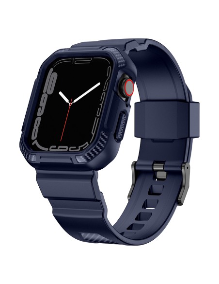 Kingxbar CYF537 2in1 šarvuotas dėklas Apple Watch SE, 9, 8, 7, 6, 5, 4, 3, 2, 1 (45, 44, 42 mm) su mėlynos spalvos dirže...