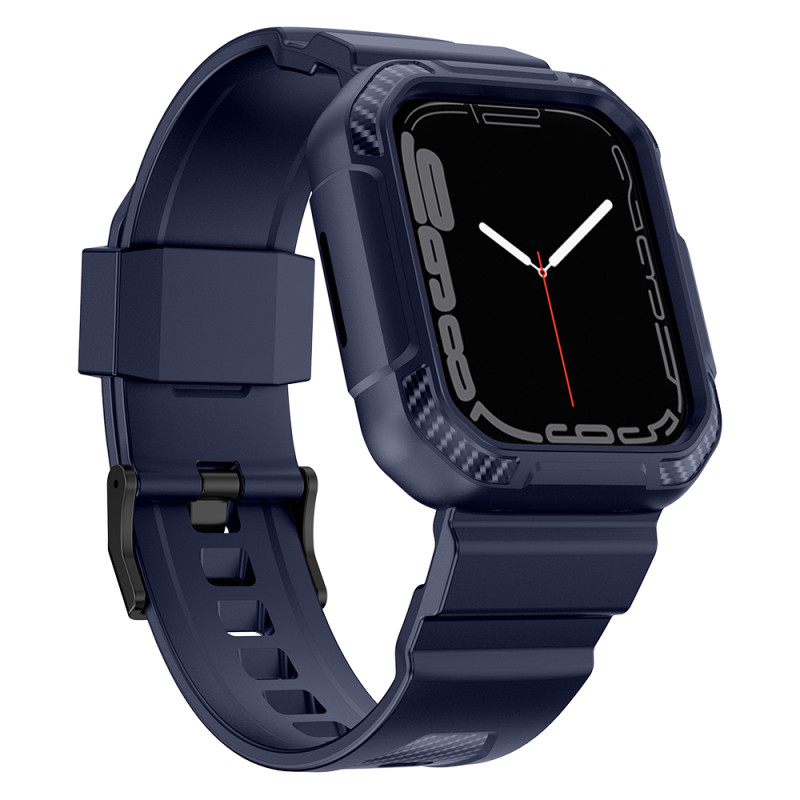 Kingxbar CYF537 2in1 šarvuotas dėklas Apple Watch SE, 9, 8, 7, 6, 5, 4, 3, 2, 1 (45, 44, 42 mm) su mėlynos spalvos dirže...
