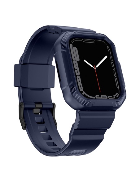 Kingxbar CYF537 2in1 šarvuotas dėklas Apple Watch SE, 9, 8, 7, 6, 5, 4, 3, 2, 1 (45, 44, 42 mm) su mėlynos spalvos dirže...