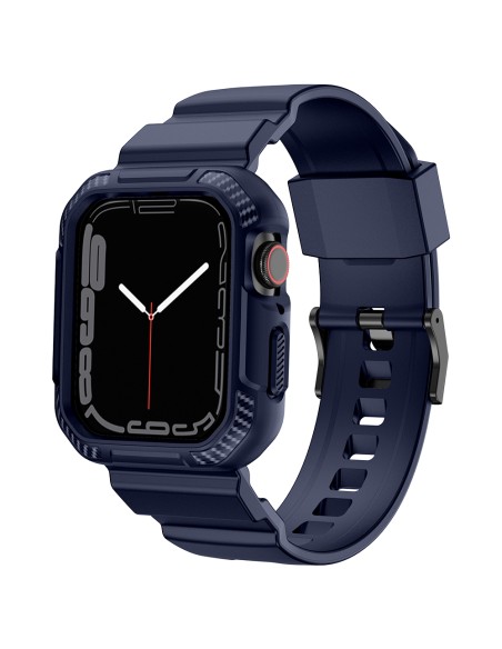 Kingxbar CYF537 2in1 šarvuotas dėklas Apple Watch SE, 9, 8, 7, 6, 5, 4, 3, 2, 1 (45, 44, 42 mm) su mėlynos spalvos dirže...