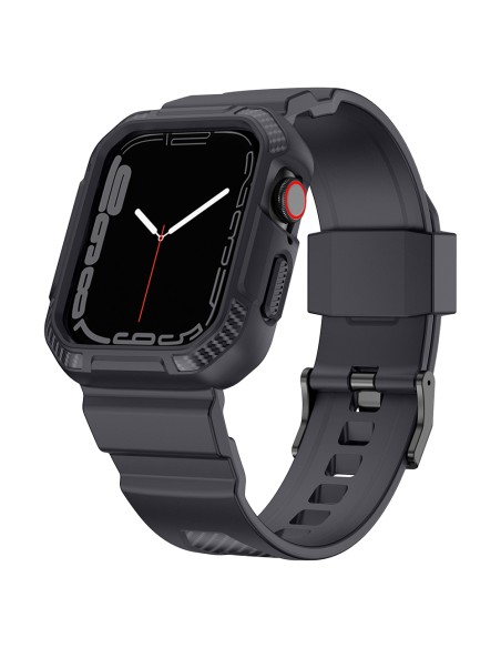 Kingxbar CYF106 2in1 šarvuotas dėklas Apple Watch SE, 9, 8, 7, 6, 5, 4, 3, 2, 1 (41, 40, 38 mm) su pilku dirželiu