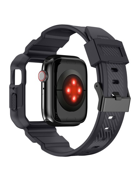 Kingxbar CYF106 2in1 šarvuotas dėklas Apple Watch SE, 9, 8, 7, 6, 5, 4, 3, 2, 1 (41, 40, 38 mm) su pilku dirželiu