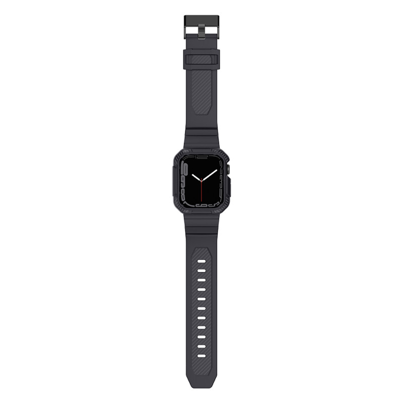 Kingxbar CYF106 2in1 šarvuotas dėklas Apple Watch SE, 9, 8, 7, 6, 5, 4, 3, 2, 1 (41, 40, 38 mm) su pilku dirželiu