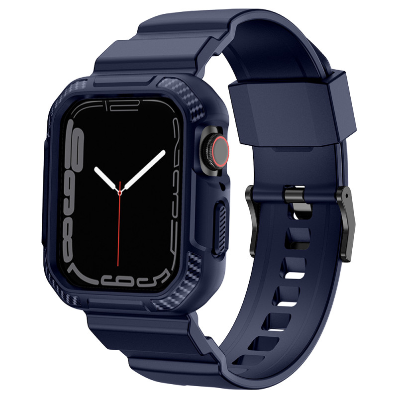 Kingxbar CYF106 2in1 šarvuotas dėklas Apple Watch SE, 9, 8, 7, 6, 5, 4, 3, 2, 1 (41, 40, 38 mm) su mėlynos spalvos dirže...