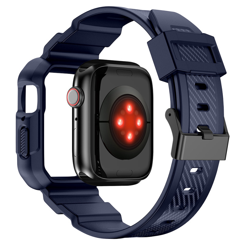 Kingxbar CYF106 2in1 šarvuotas dėklas Apple Watch SE, 9, 8, 7, 6, 5, 4, 3, 2, 1 (41, 40, 38 mm) su mėlynos spalvos dirže...