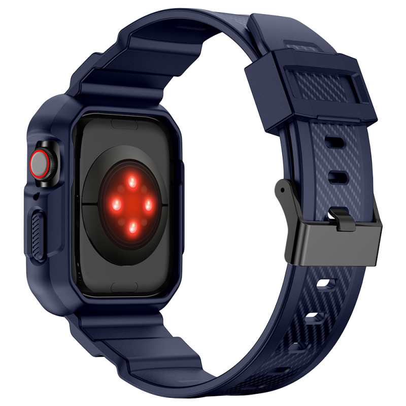 Kingxbar CYF106 2in1 šarvuotas dėklas Apple Watch SE, 9, 8, 7, 6, 5, 4, 3, 2, 1 (41, 40, 38 mm) su mėlynos spalvos dirže...