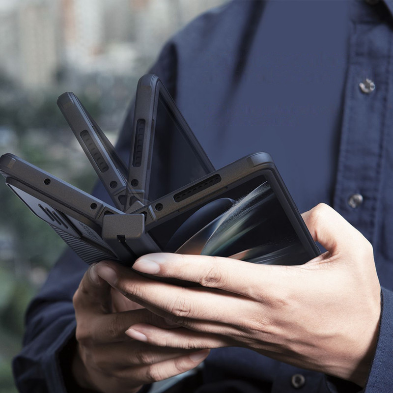 Nillkin CamShield Pro Case (paprastas) dėklas, skirtas Samsung Galaxy Z Fold 4 dangteliu su mėlynu fotoaparato dangteliu