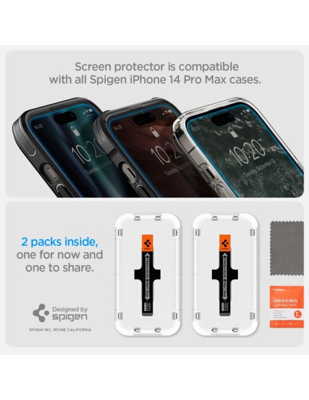 Spigen Glas.tR EZ Fit grūdintas stiklas skirtas iPhone 14 Pro Max - 2 vnt. Spigen Glas.tR EZ Fit grūdintas stiklas skirtas iPhone 14 Pro Max - 2 vnt.