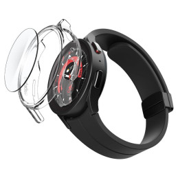„Spigen Thin Fit“ dėklas ir grūdinto stiklo rinkinys, skirtas „Samsung Galaxy Watch 5 Pro“ (45 mm) – skaidrus