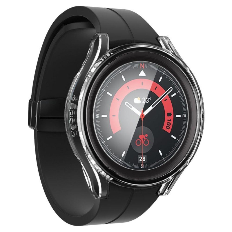 „Spigen Thin Fit“ dėklas ir grūdinto stiklo rinkinys, skirtas „Samsung Galaxy Watch 5 Pro“ (45 mm) – skaidrus